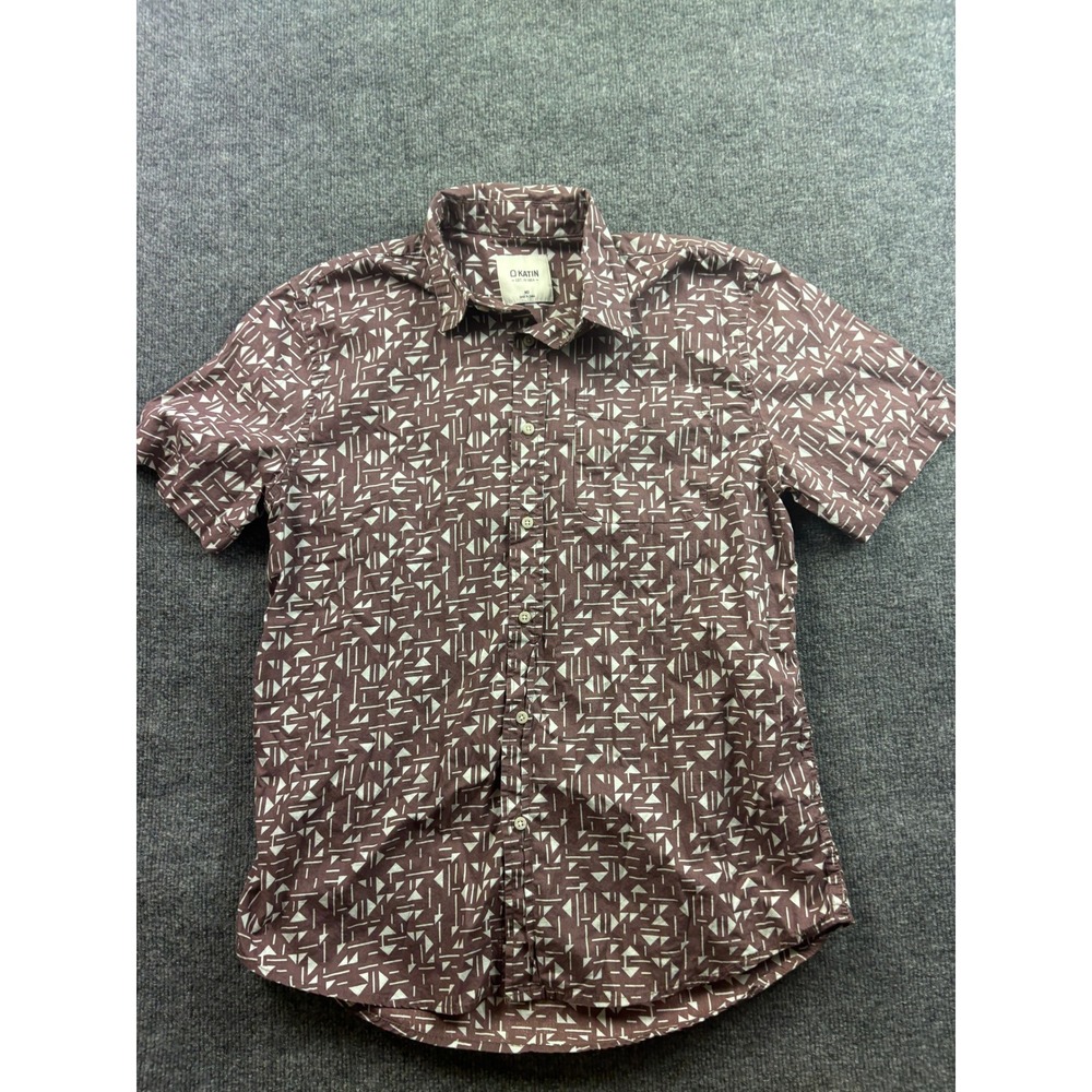Katin Button Down Shirt Mens MD Maroon‎ Geometric Print Short Sleeve Cotton